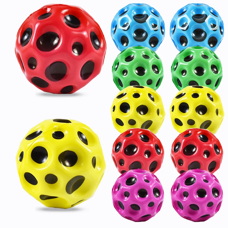 5pcs Jump Ball Soft PU Foam Toys Anti-fall Moon Shape Porous Bouncy Space Ball Indoor Outdoor Toy High Bouncing Ball Kids Toys