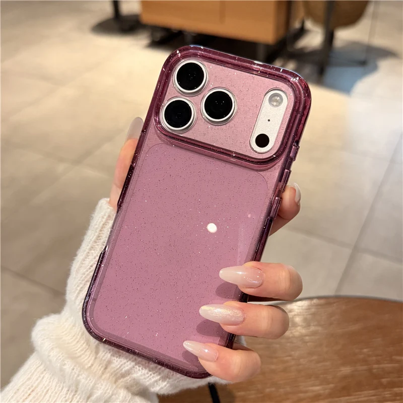 For iphone 18Pro 18Pro Max Bling Glitter Transparent Anti-fall Hard Case for iphone 17pro 17pro Max Camera Lens Protection Cover