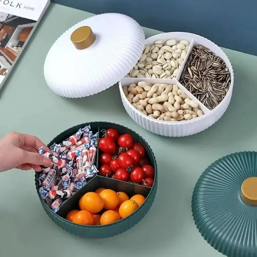 Round Fruit Plate Light Luxury Fruit Plate Home Candy Plate High-end Feeling Divided Into Compartments And Covered Fruit Plate