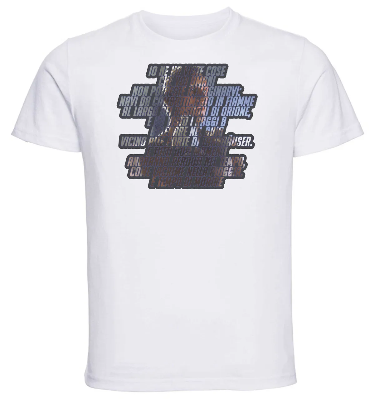 T-Shirt Unisex White Wall of Text Citazione Film Blade Runner Rutger Hauer Lacrime nella Pioggia ITA