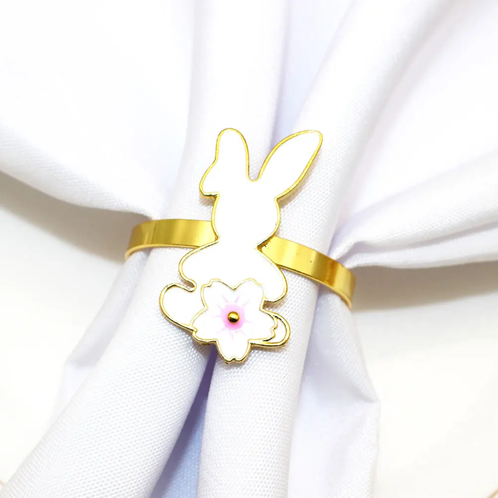 

4 Pcs Napkin Ring Fancy Floral Rabbit Holders Bunny Easter Tableware Decoration The Flowers