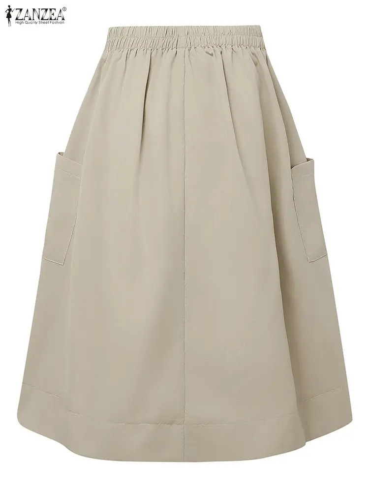 ZANZEA-Faldas de oficina para mujer, faldas plisadas lisas hasta la rodilla, elegantes, corte en A, OL, para verano, 2025