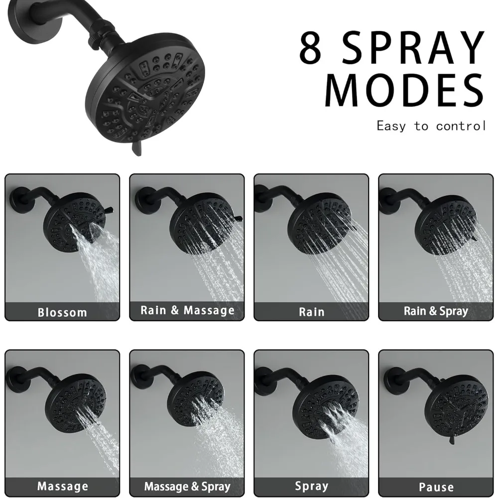 マットブラックの壁掛け式二ハンドルシャワー水栓セット（浴槽用注ぎ口付き）