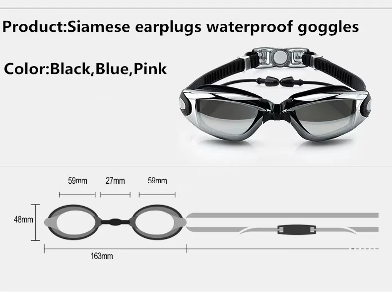 Swimming Goggles With Integrated Earplugs Adult Pool Glasses Anti Fog Men Women Uv Protection Optical Waterproof Swim Eyewear