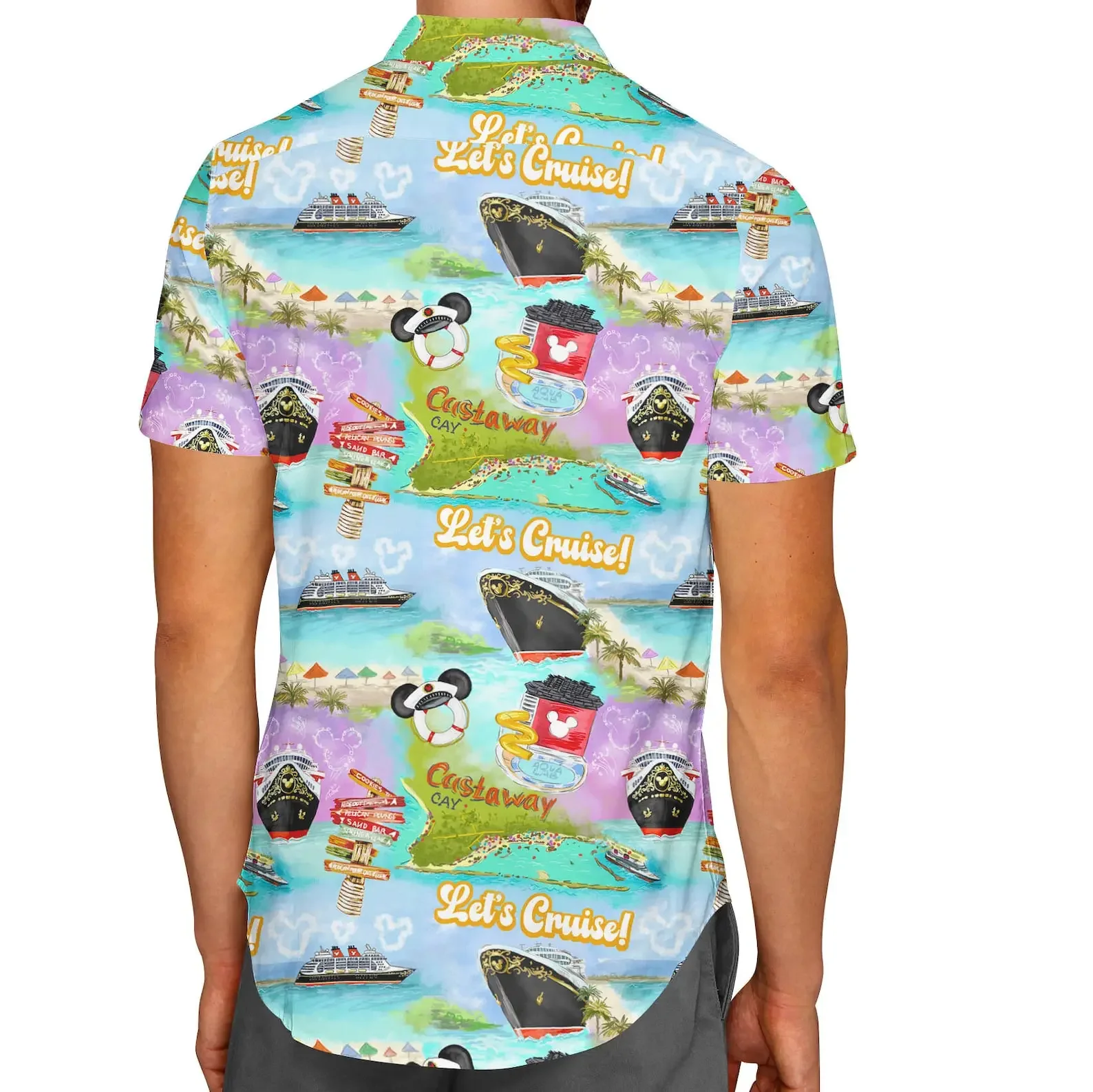 Miniso Castaway Cay Hawaiian Shirt Disney Cruise Line Men\'s Women Button Up Shirt Casual Beach Shirt Mickey Summer Short Sleeve