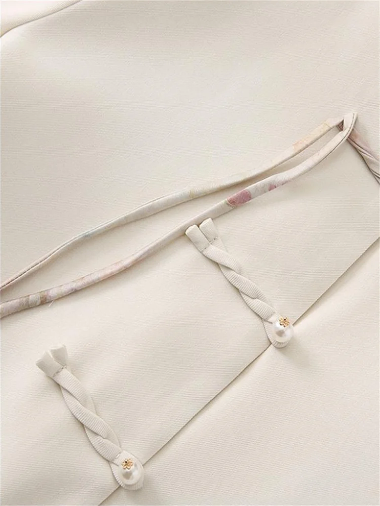 Casacos chineses femininos jaqueta curta gola fivela outwear bolso falso impresso retalhos casaco literatura feminino casacos retro