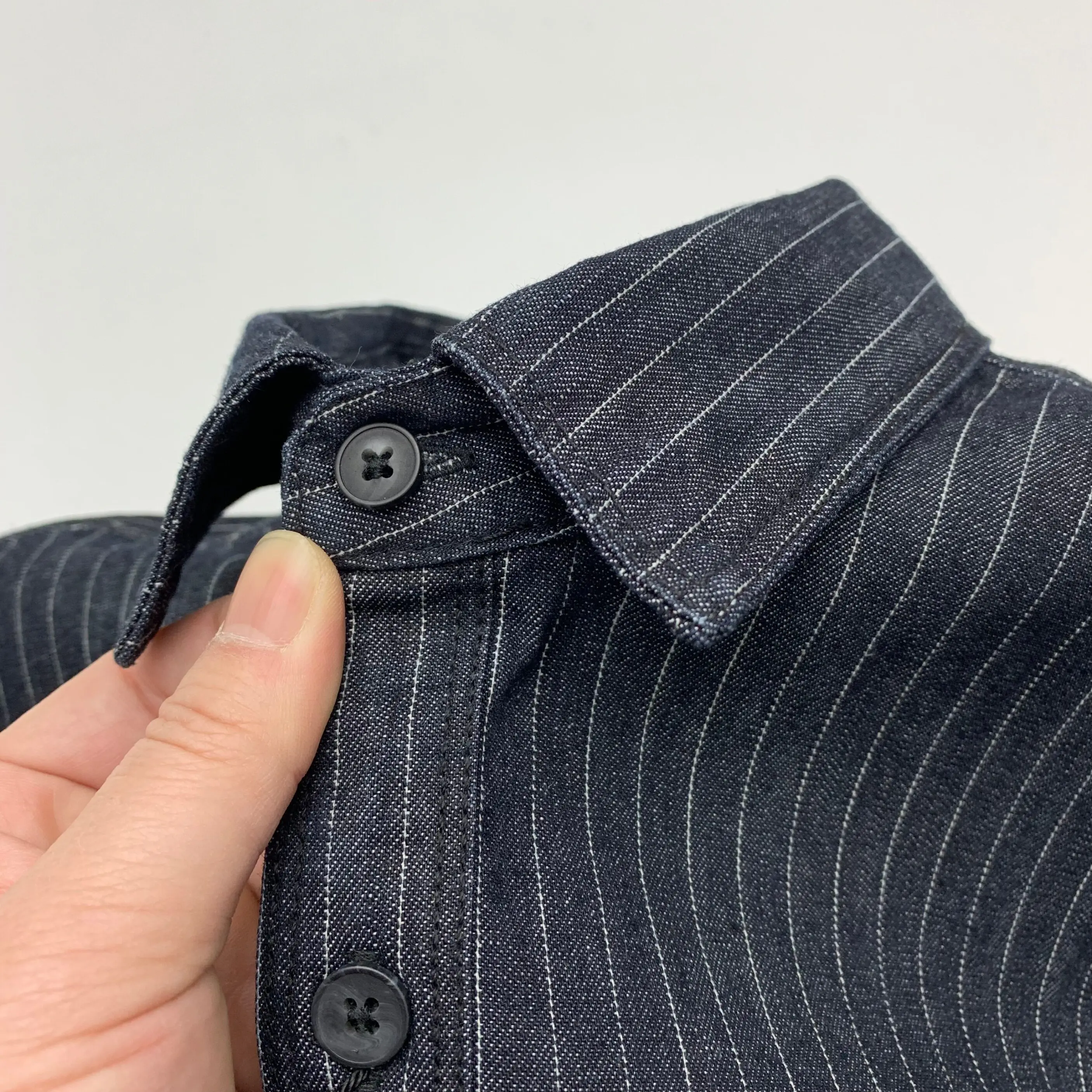 Men's Amekaji Rugged Japanese Retro-Style Work Shirt Heavyweight Pure Cotton Vertical-Striped Harajuku Loose-Fit Long-Sleeve Top