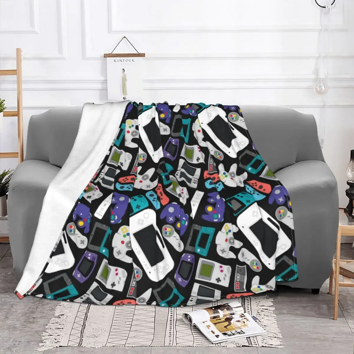 Gamer Controller Blanket Flannel Textile Decor Game Multi-function Lightweight Throw Blanket for Bed Travel Bedspread