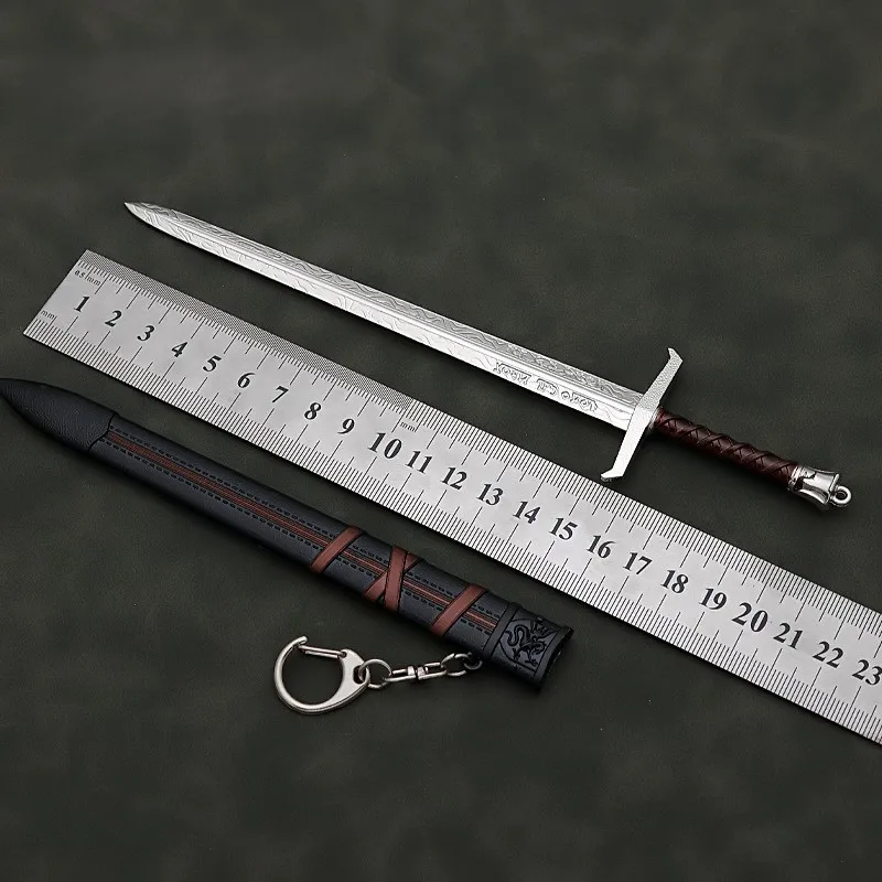22cm 중세 아서 펜드래곤 사무라이 검 금속 Katana 키 체인 Uncut 블레이드 모델 컬렉션 크리스마스 선물 어린이를위한 장난감