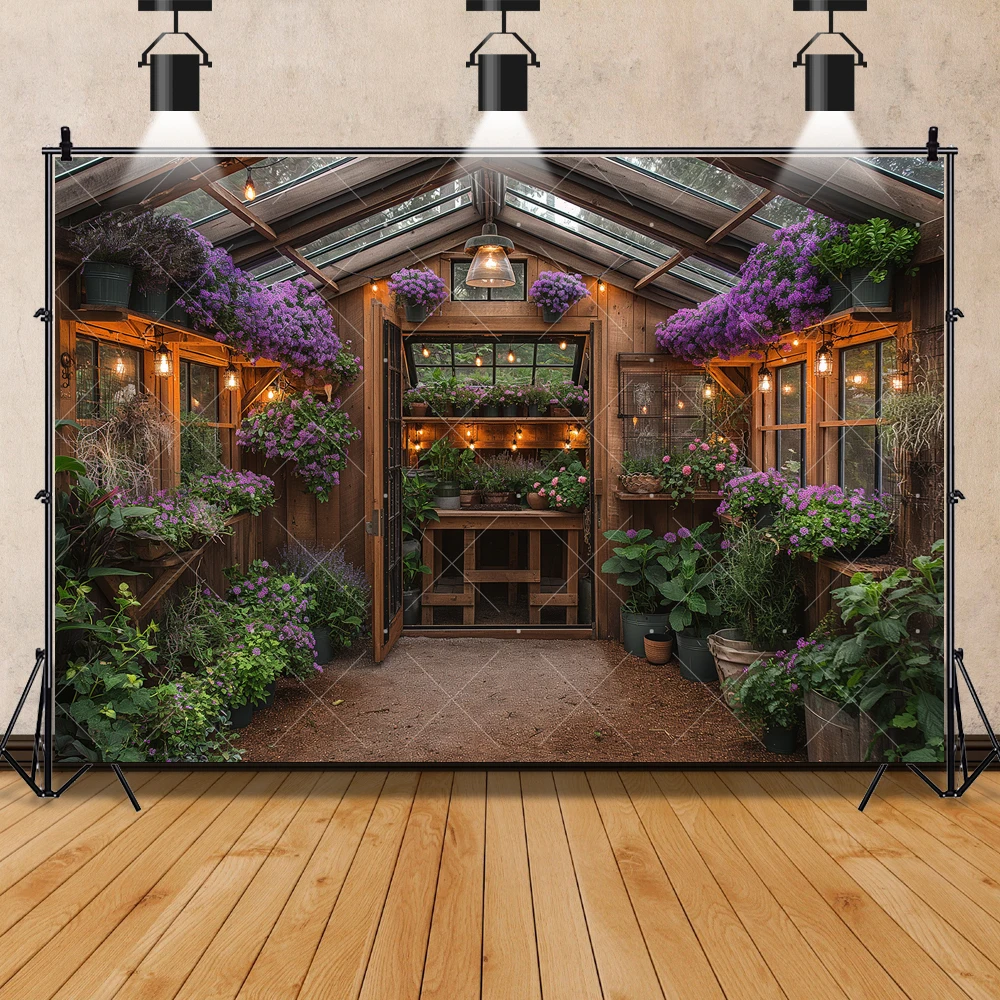 Spring Floral House Scene Background Custom Adults Child Birthday Portrait Photography Backdrop Potted Plant Decor Photo Studio