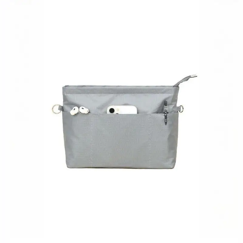 Vintage Kosmetik-Organizer-Einsatztasche mit Reißverschluss, mehrere Taschen, einfarbig, multifunktionale Tasche für Damen – Detail 18