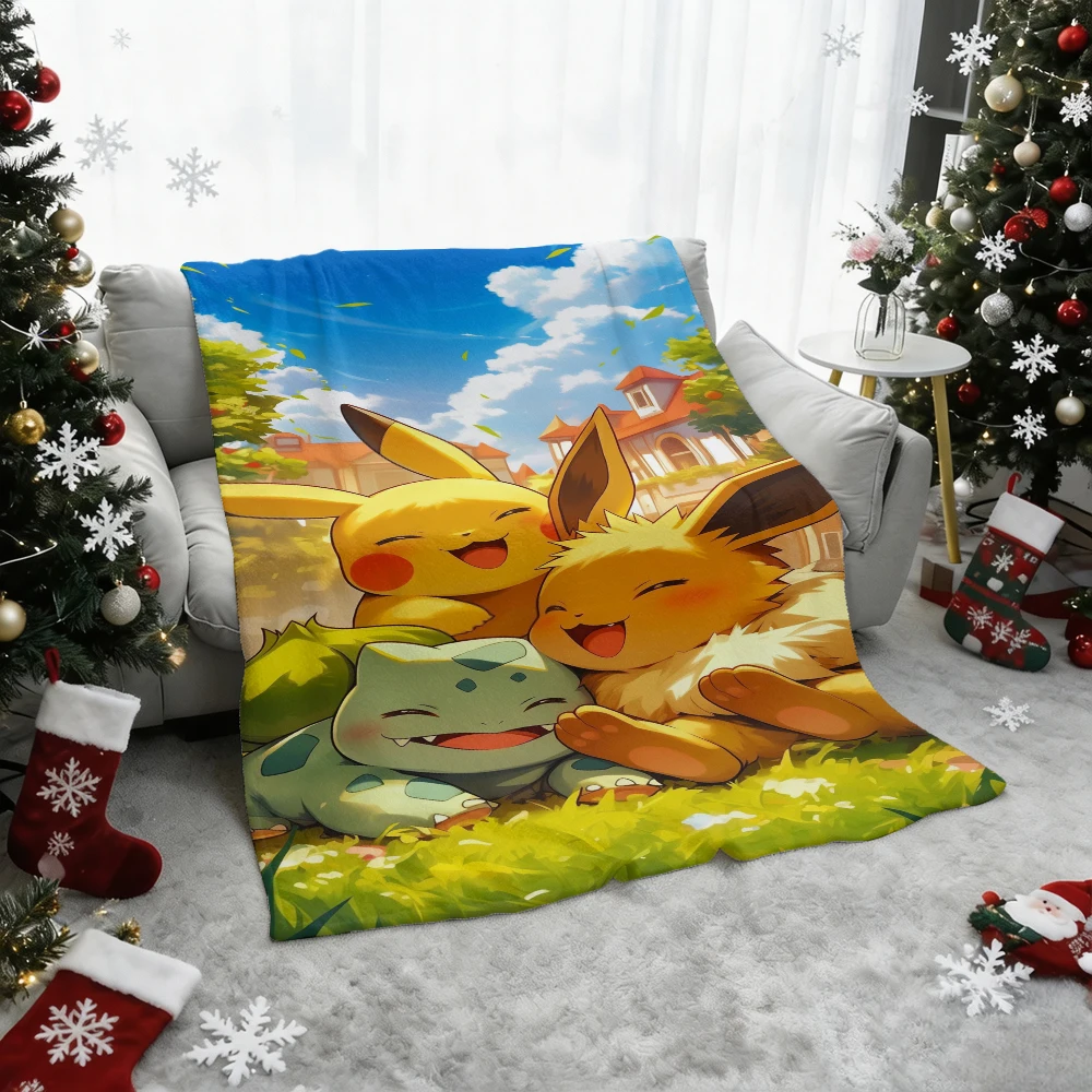 Pokemon Pikachu Gengar Bulbasaur Charmander Squirtle Psyduck Flannel Throw Blanket Soft Warm Blanket for Sofa Bed Home Decor Gif