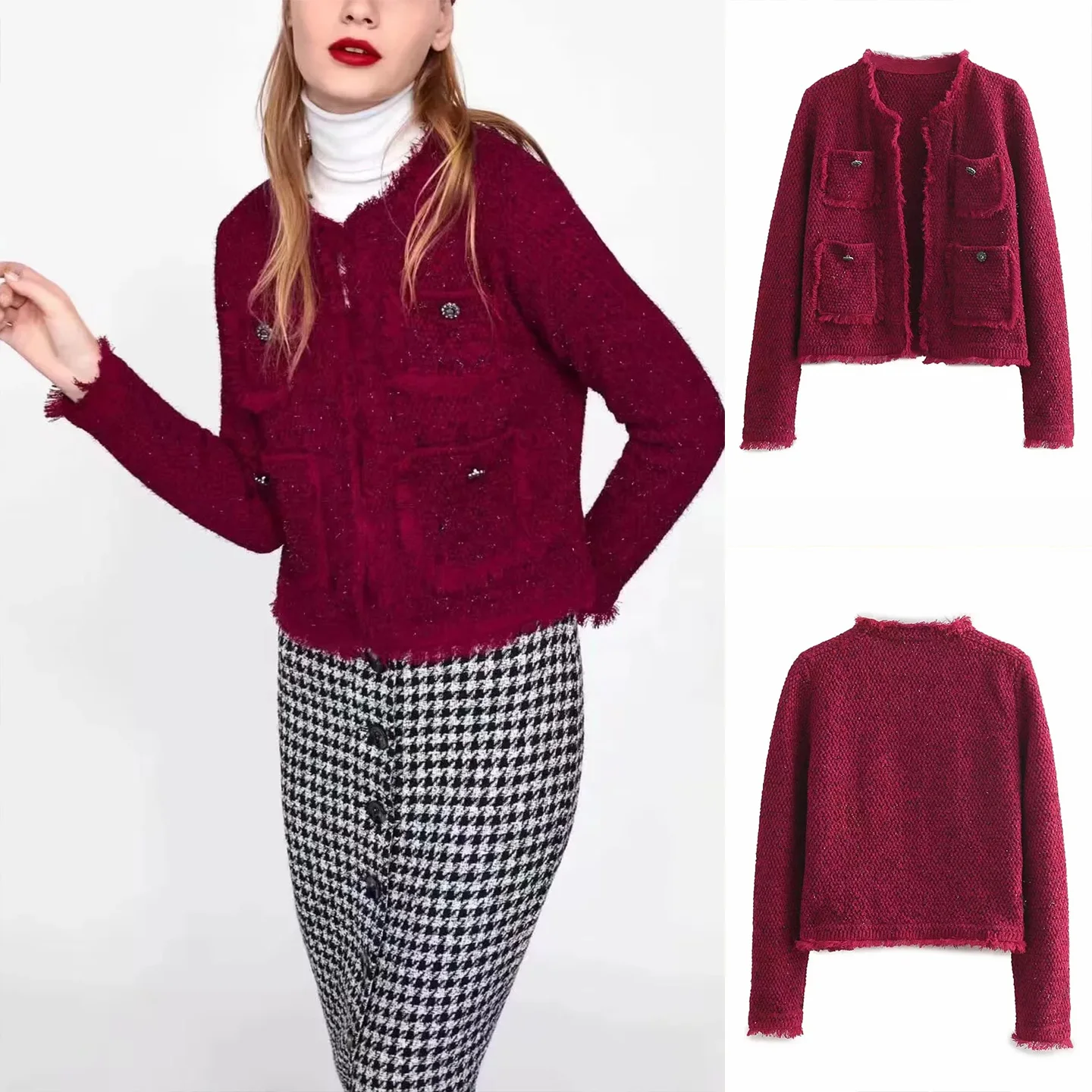 เสื้อโค้ทผ้าทวีดเนื้อนุ่มสำหรับผู้หญิง คอลเลคชั่นใหม่รับฤดูใบไม้ผลิ ทรงหลวม แขนยาว ดีไซน์หรูหรา แฟชั่นเสื้อคลุมสำหรับสุภาพสตรี