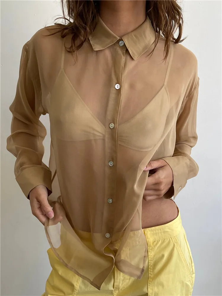 Shirts and Blouses Women Button Up Transparent Shirt Sun-proof Summer Clothes 2023 New Female Causal Fashion Tops Beach Cover Up