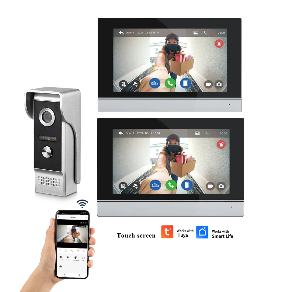 TUYA APP 1080P Video Intercom System Smart HD Wireless WiFi Video Doorbell Door Phone 1-2 Rooms Touch Monitor With Night vision