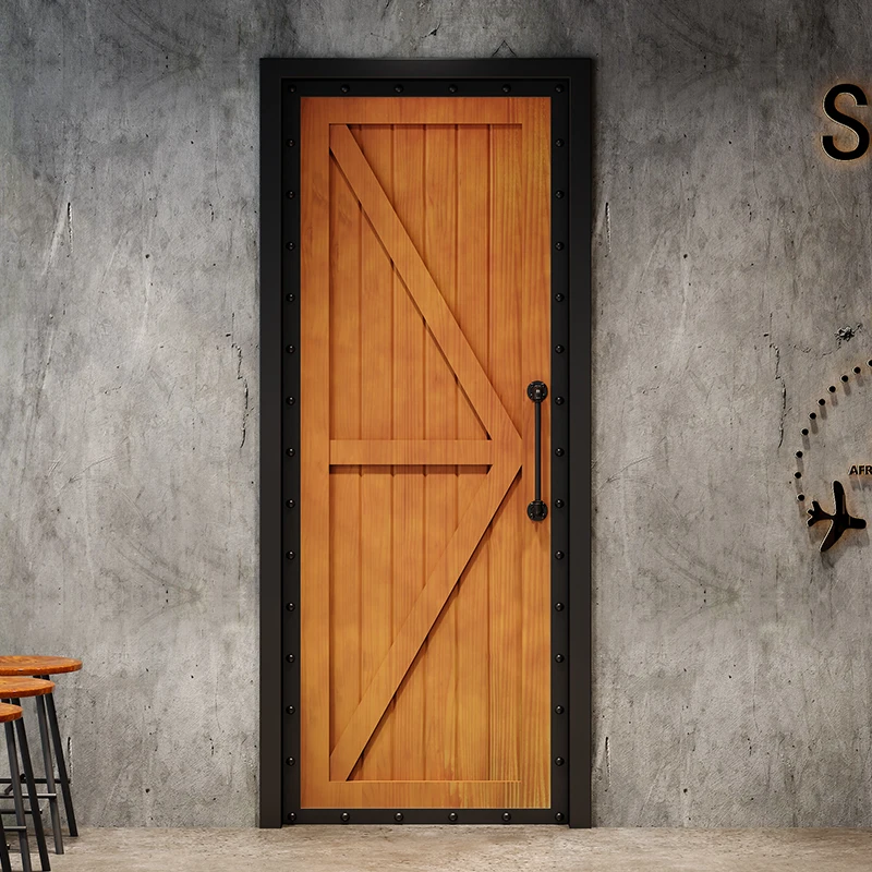 Industrial style iron wrought solid wooden door Restaurant box Retro ktv bar Indoor kitchen toilet toilet door custom