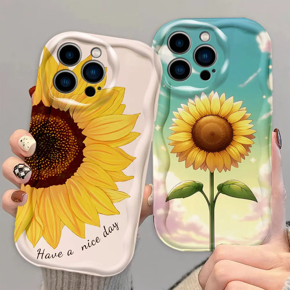 Beautiful Sunflower 3D Wave Phone Case For Samsung Galaxy A15 A21S A24 A25 A30 A32 A33 A33 A34 A52 A53 A54 A55 A71 A72 A73 Case