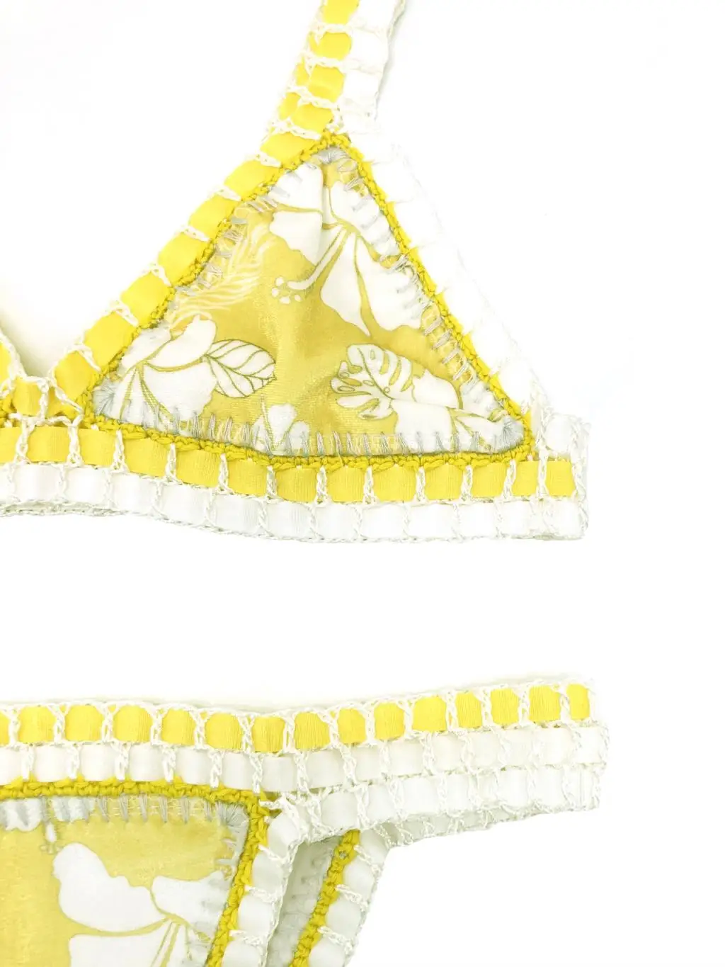 Imagem -05 - Mulher de Veludo Amarelo Biquíni Sexy Crochê Maiô String Micro Biquinis Conjunto Triângulo Maiô Floral Luxo para Kinii