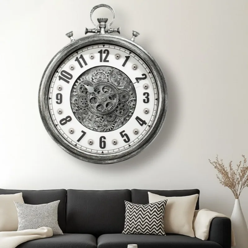 Vintage Ndustry Wall Clocks Dynamic Gear Luxury Silent Wall Clock Living Room Elegant Nostalgia Large Watch Decoration for Home