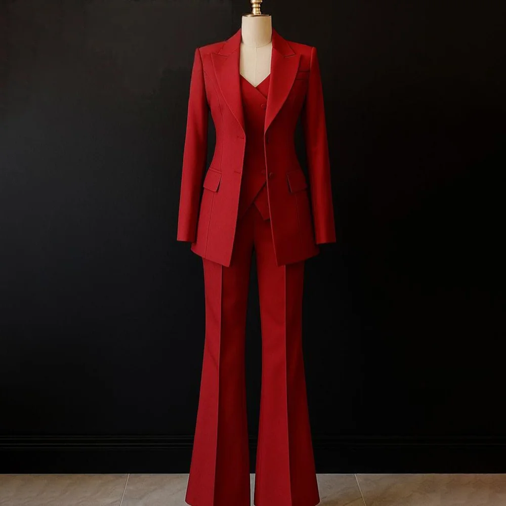 Women's 3 Piece Suit Set Peaked Lapel Single Breasted Outfit Blazer Vest with Flared Pants Formal Party Prom Wedding Oufit