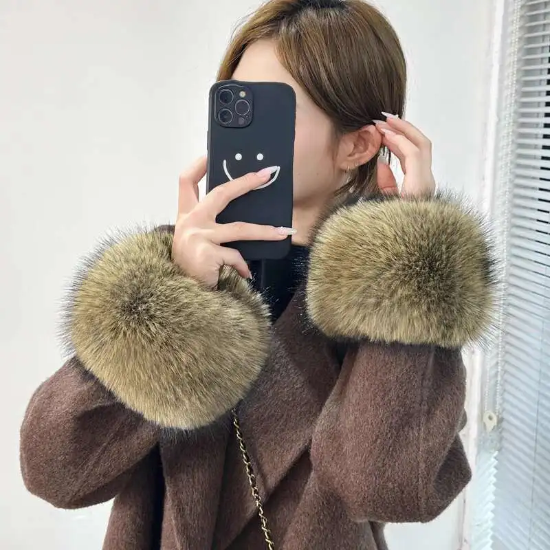 

Women Winter Faux Fur Cuffs Luxury Fox Fur Cuffs Natural Fur Wrist For Coat Arm Furry Fur Sleeves Fake Fur Wristband Glove