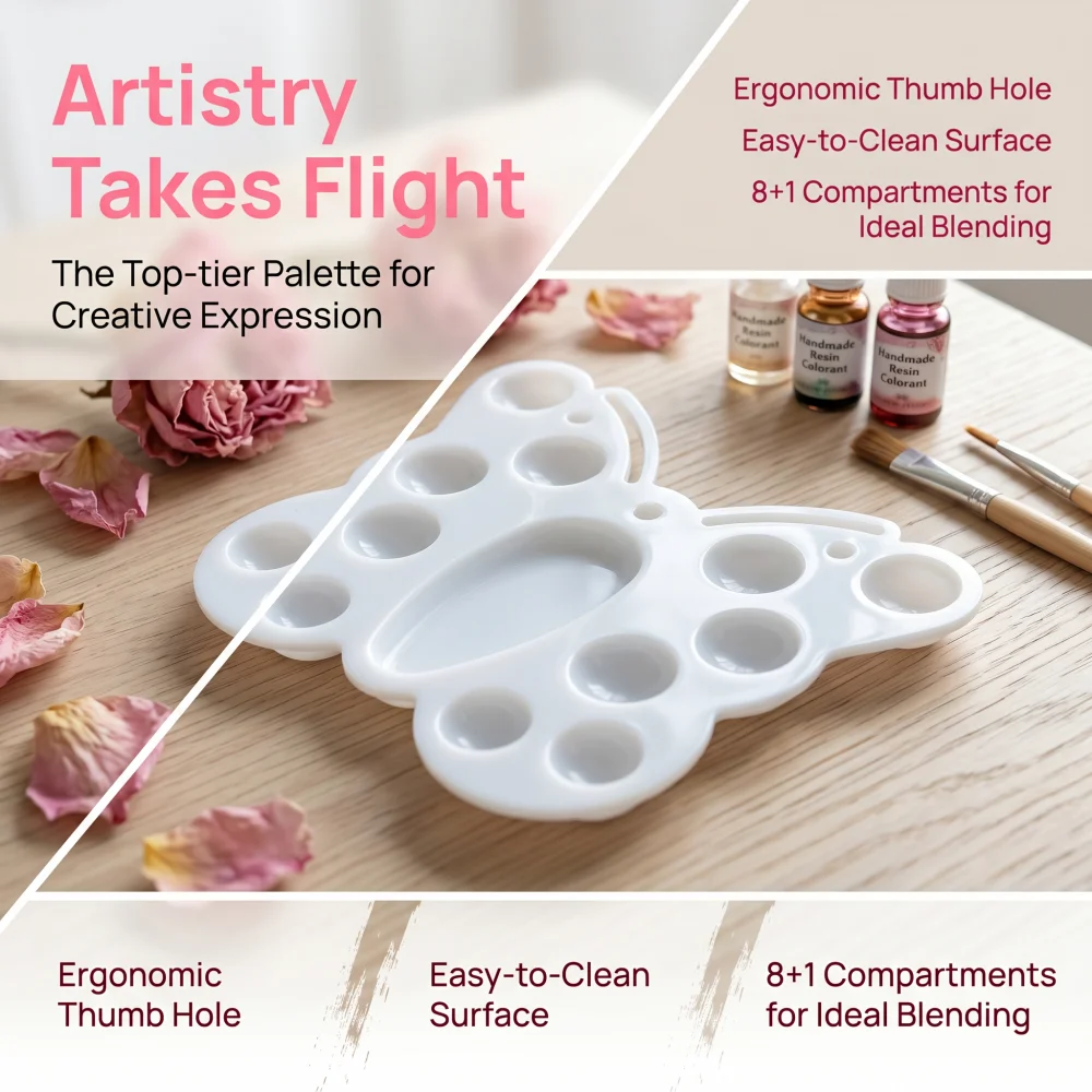 Butterfly Shaped Plastic Paint Palette, Multi-Well Mixing Tray for Watercolor Acrylic Oil, Art Supplies for Beginners & Artists