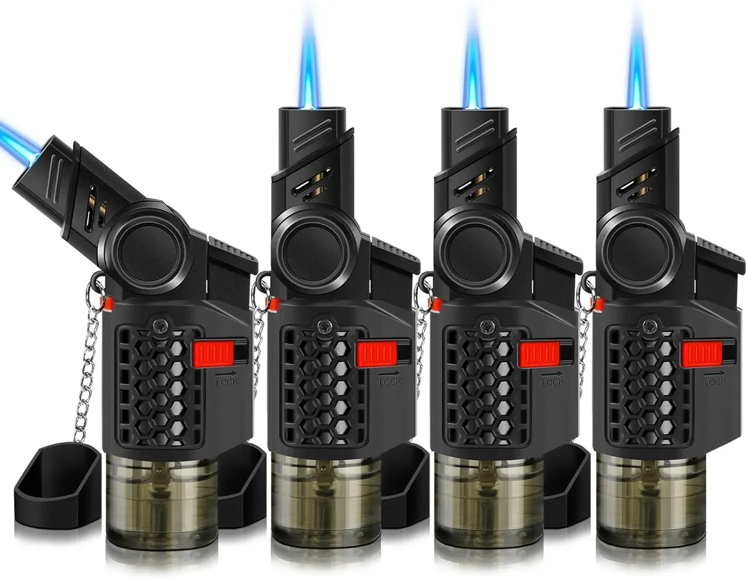 4-pack creative mini folding windproof flamethrower gas lighter with visible air window lock switch portable cigar lighter New