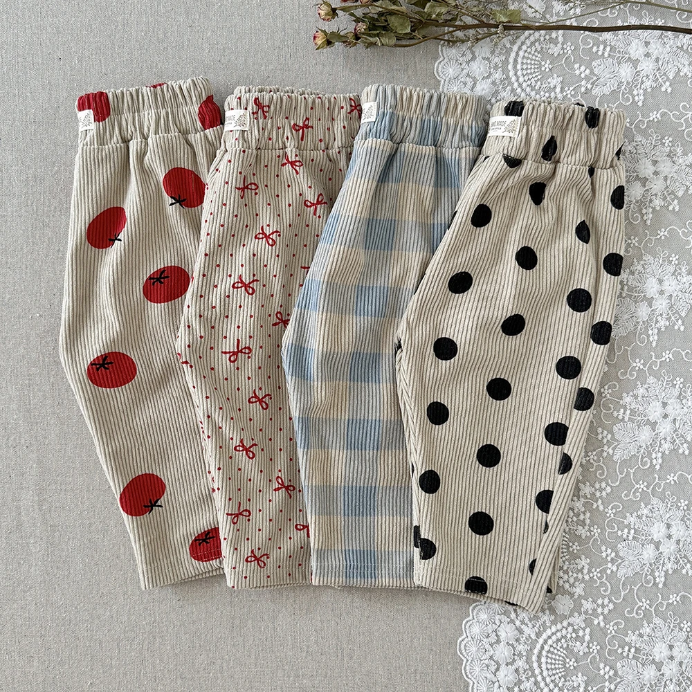 MILANCEL Babyhosen 6M-3T Baby Jungenhosen Niedliche Schleifen-Punkte Kleinkind Freizeithosen Herbst Cordhosen für Babymädchen – Detail 2