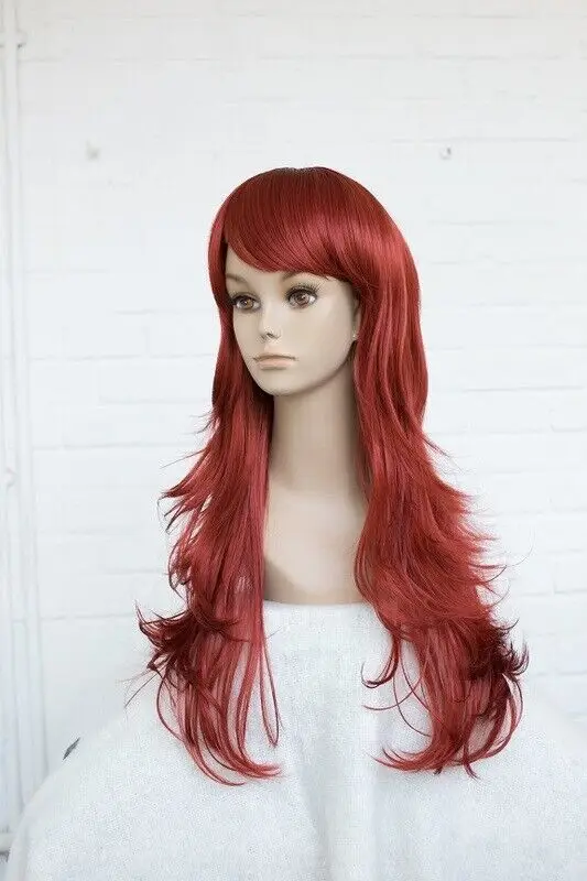 Women Female Red Long Natural Wave Whole Head Cover Wig