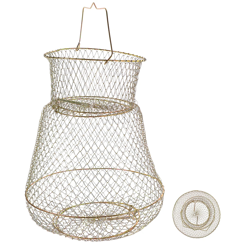

Metal Fish Guard Foldable Fishing Basket 14x25x40cm Large Capacity Durable Crab Net Mesh Cage Supplies Storage Bag