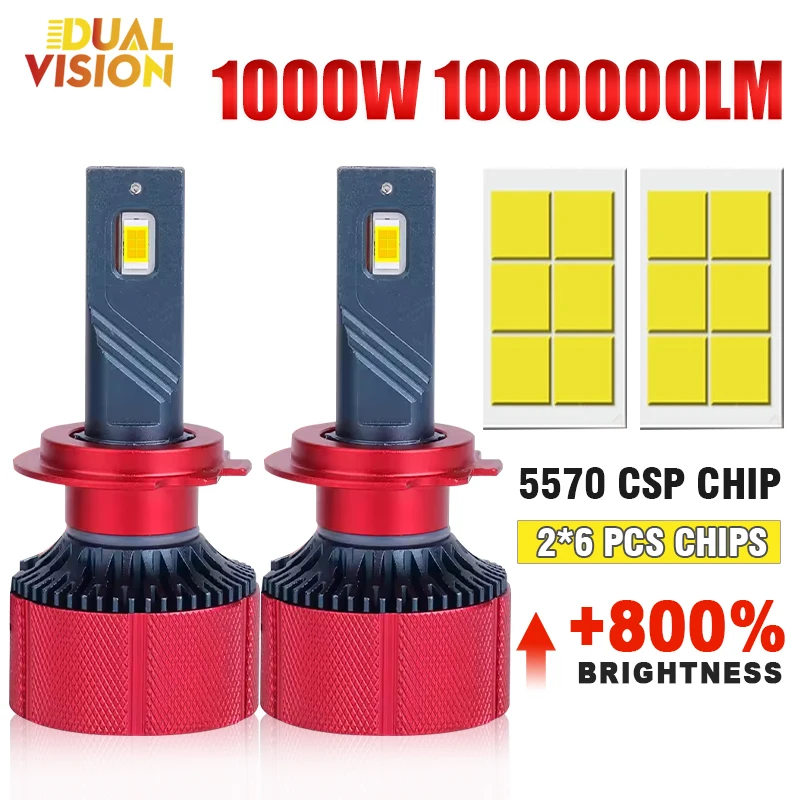 

1000W H4 H7 LED Headlight 6000K White H1 H11 H8 HB3 9005 HB4 9012 HIR2 H9 Hi/Lo Beam 12V STG Fog Lamp Super Bright 5570 CSP Chip