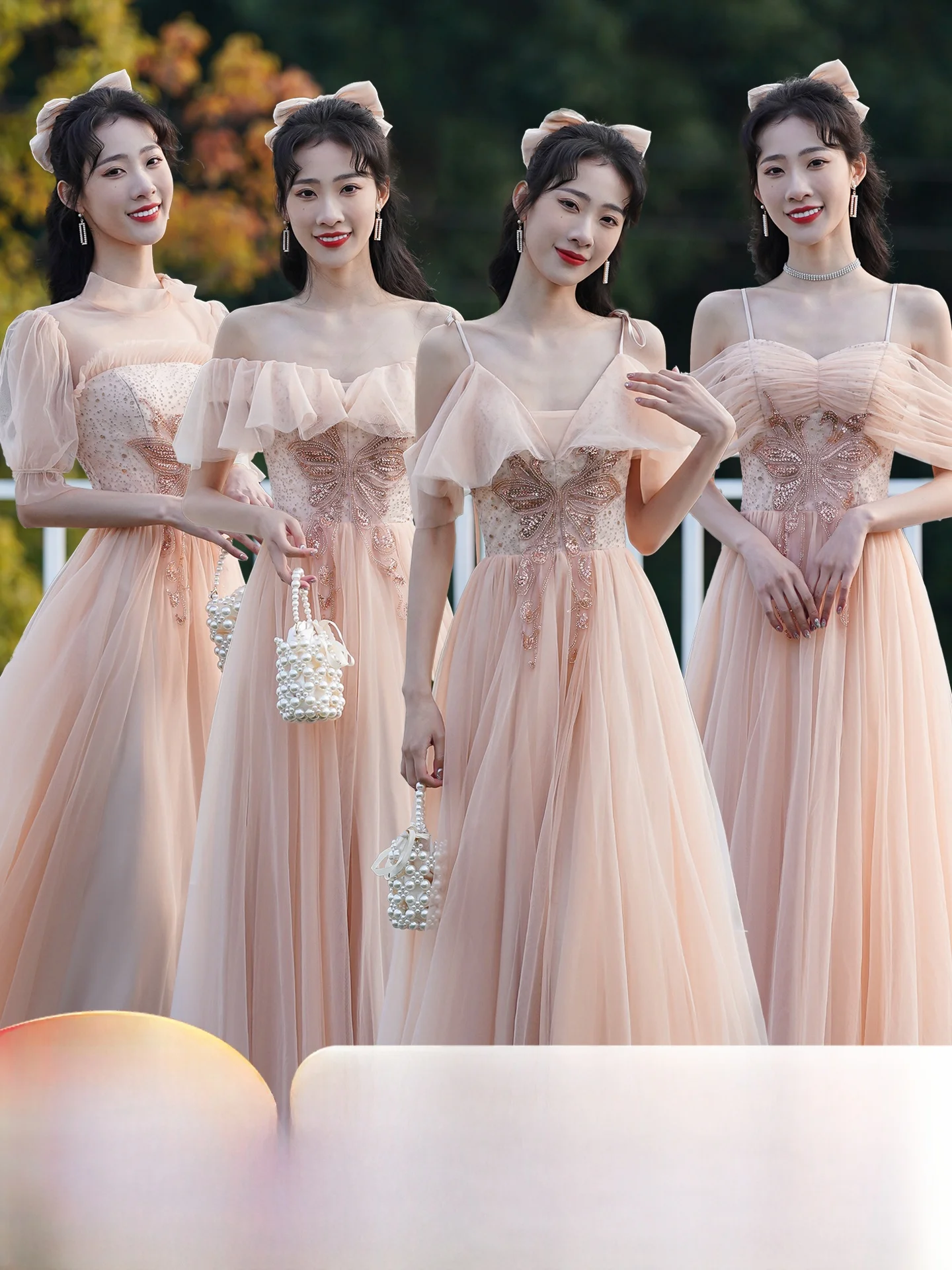 Vestidos de Dama de Color Champán, Estilo Coreano, Corte A, Elegantes y Económicos, Vestidos Largos para Invitadas de Boda