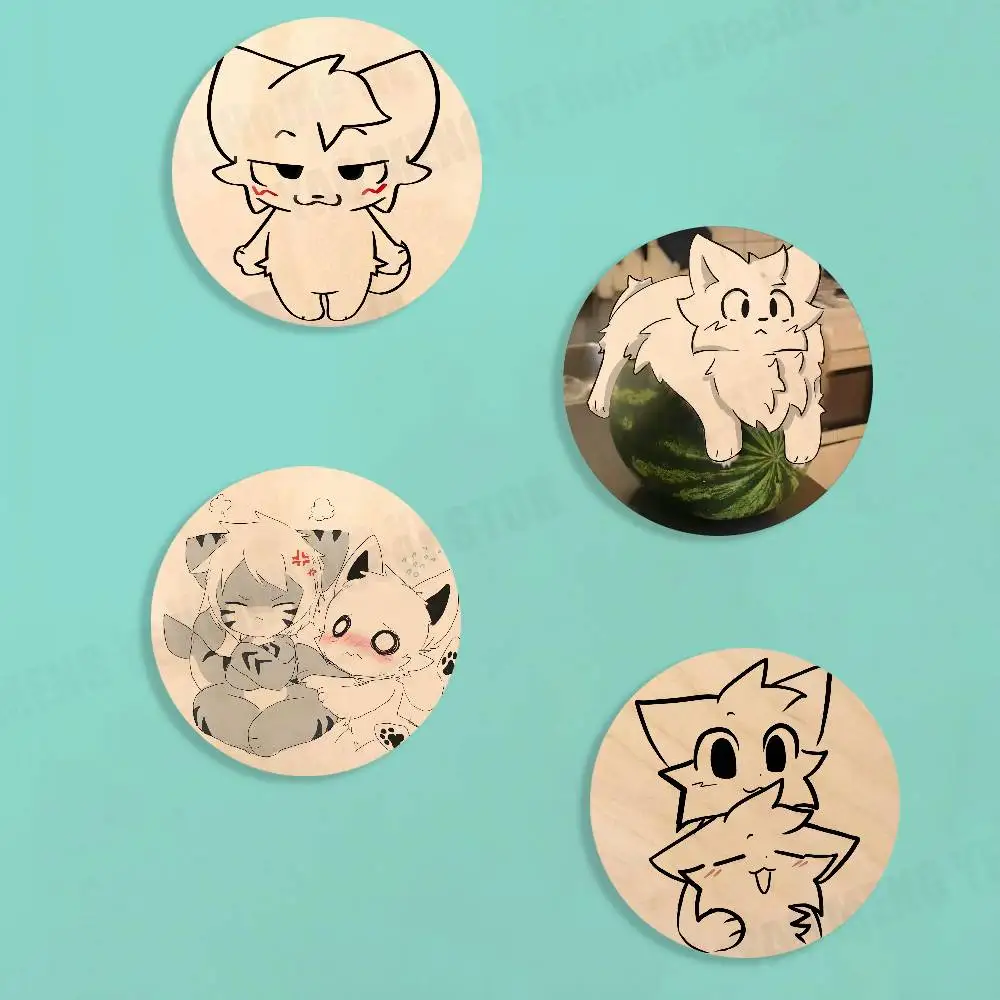Anime B-Boykissers Silly Cat Wooden Coaster Round Anti-Scald Anti-Slip Properties for Home Tabletop Coffee shop Decor