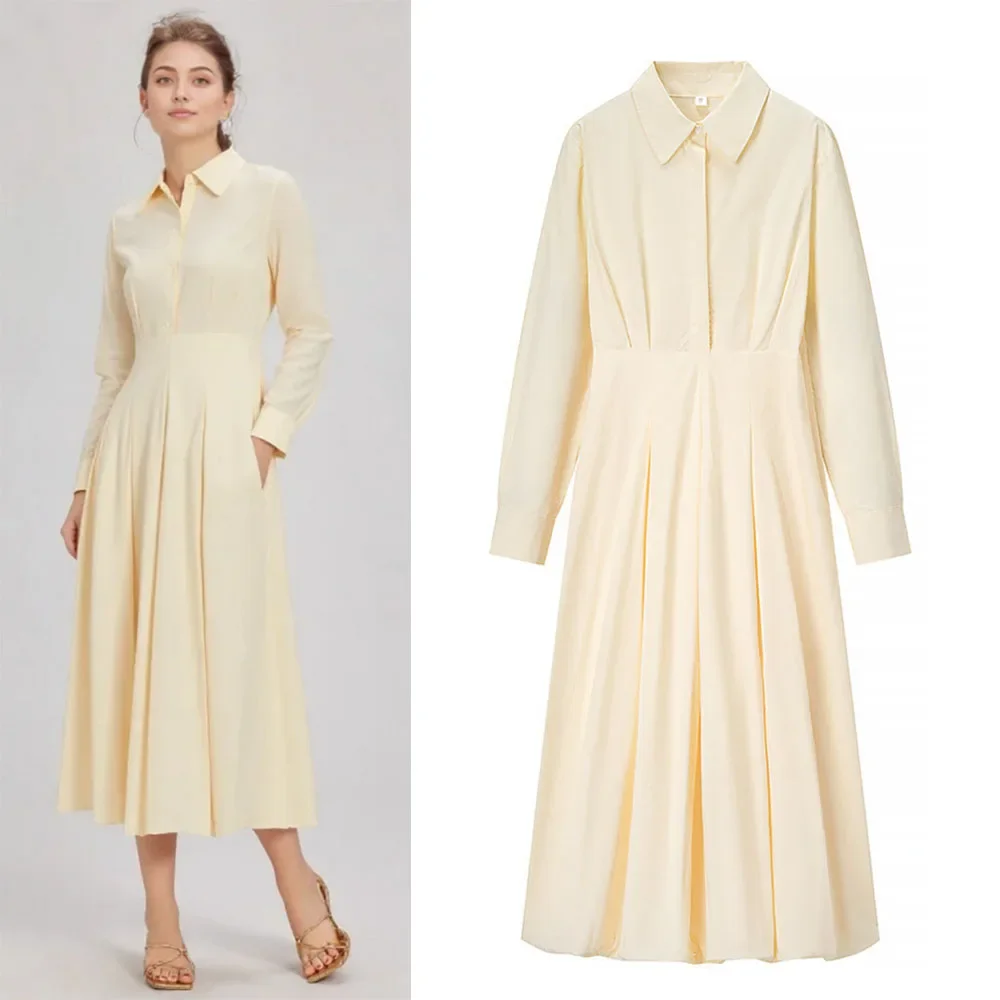 Abito femminile plissettato a mezza manica con vita in lapolo Abiti da donna chic Camicie da ufficio AUTUNNO Abiti da donna