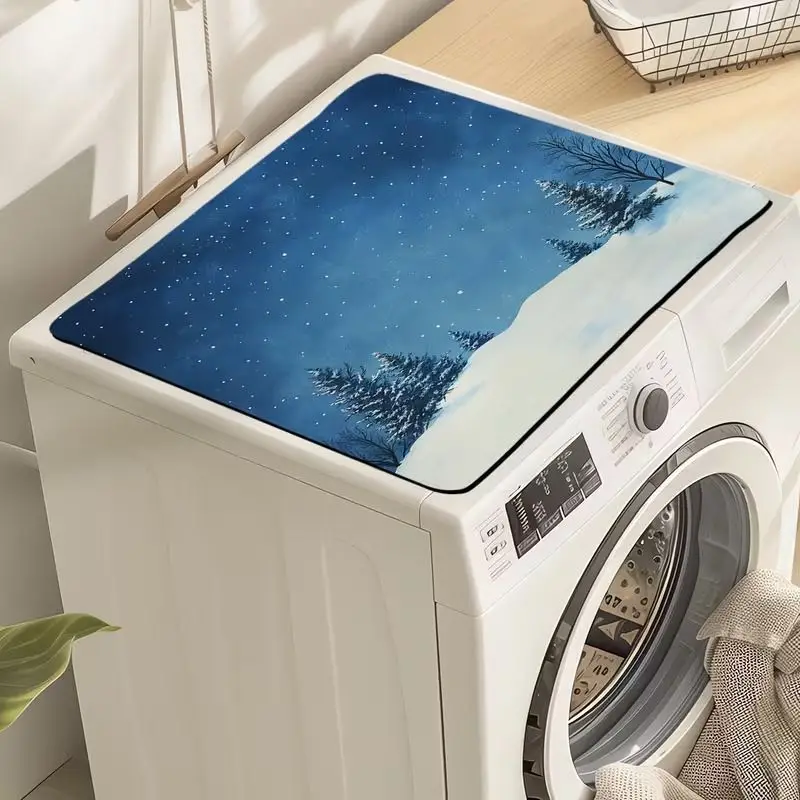 VIKAMA Merry Christmas Snowy Scene Tree Winter Washing Machine Cover Mat Dreamy Dryer Top Protector Pad Non Slip Home Decor