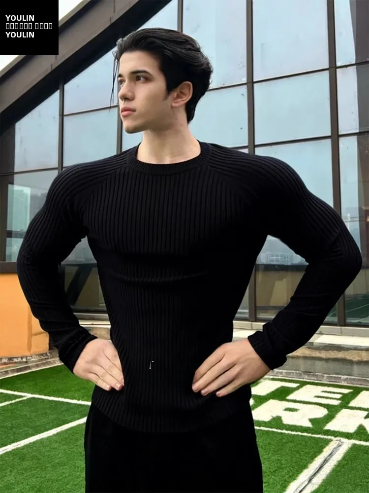 

Мужской трикотажный свитер Bla Stripe Slim Fit, зимний, утепленный, с облегающим силуэтом, базовый, в американском стиле, повседневный, с длинными рукавами