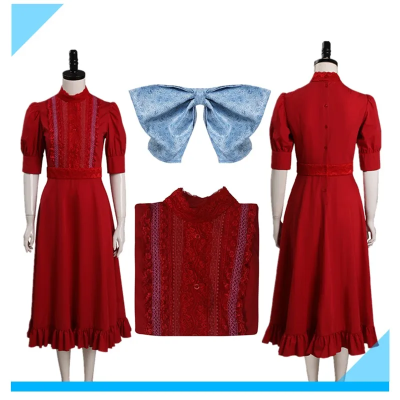 Image of Fantasia Perle Cosplay Kostüm Erwachsene Rollenspiel Frauen Rot Baumwolle Kleid Blau Bowtie Stirnband Outfits Halloween Karneval Party Anzug