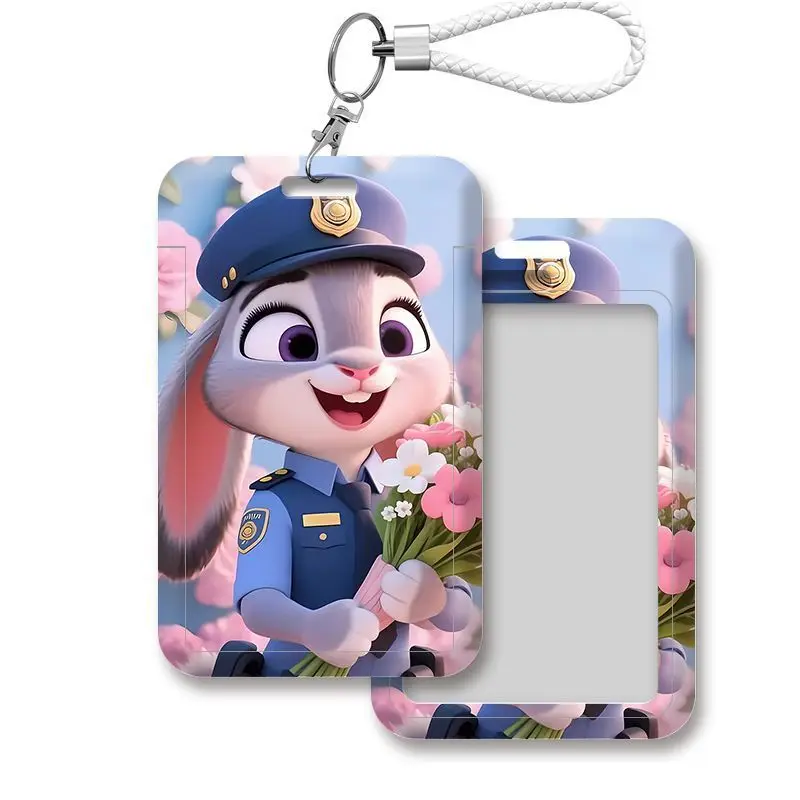 

Disney Couple Lanyard Card Holder Sliding Cover Cartoon Anime for Students Campus School Office Access ID Badge Protection