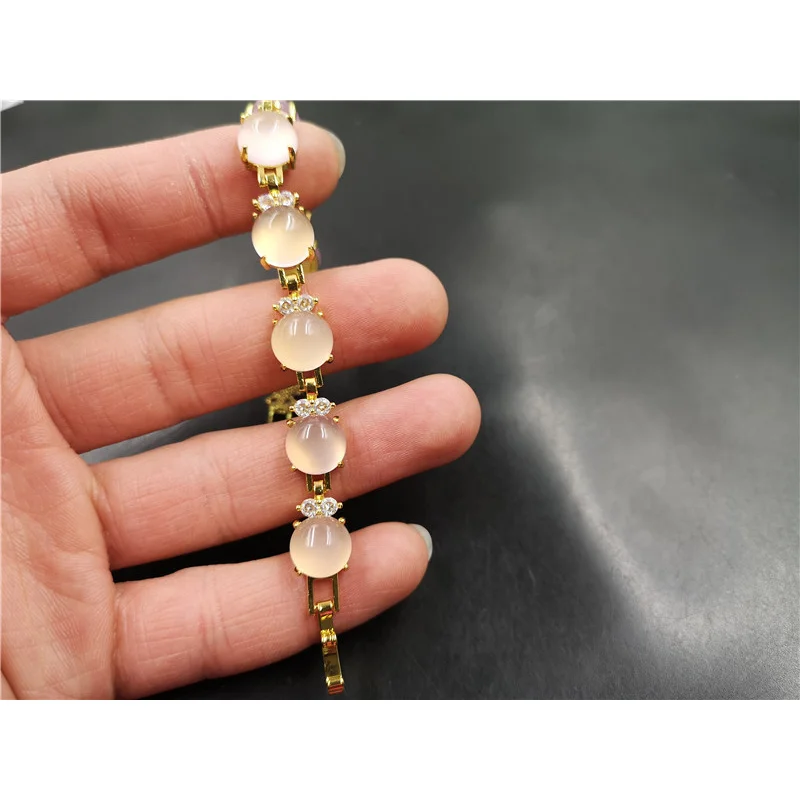 Vacuum Plating Inlaid-like Light Chalcedony Female Style Pink Agate Bracelet