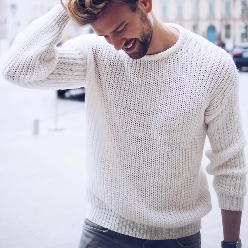 

Men's Knitted Pullover Sweater Faionable Urban Sle Long Sve round Ne Top Youth Casual Wear Resistant Deformation