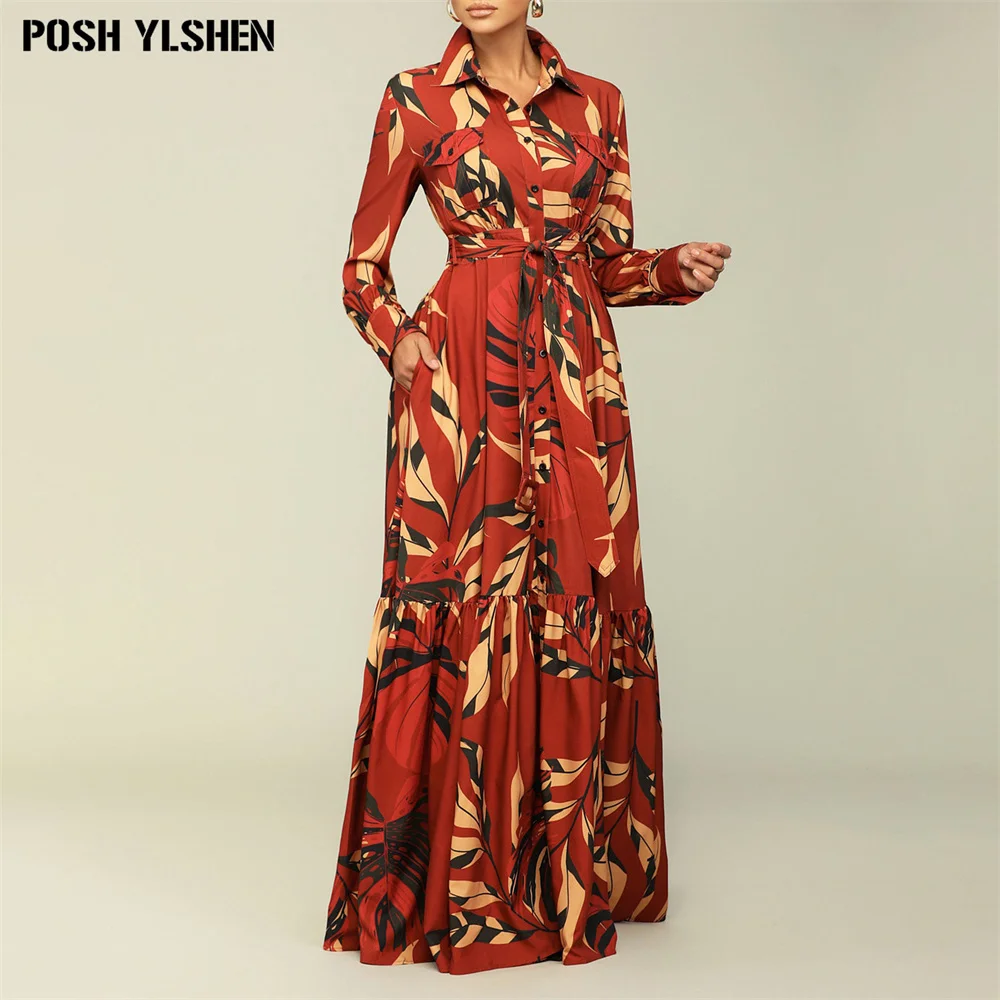 African Dresses for Women Clothing 2024 New Plus Size Print Pleat Long Maxi Shirt Dress Lace up Robe Hiver Femme Africa Vestidos