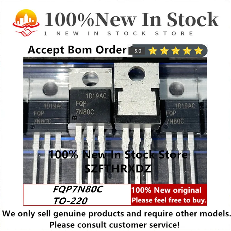 100% NEW ORIGINAL FQP7N80C TO-220 Trans MOSFET N-CH 800V 6.6A 3-Pin TO220