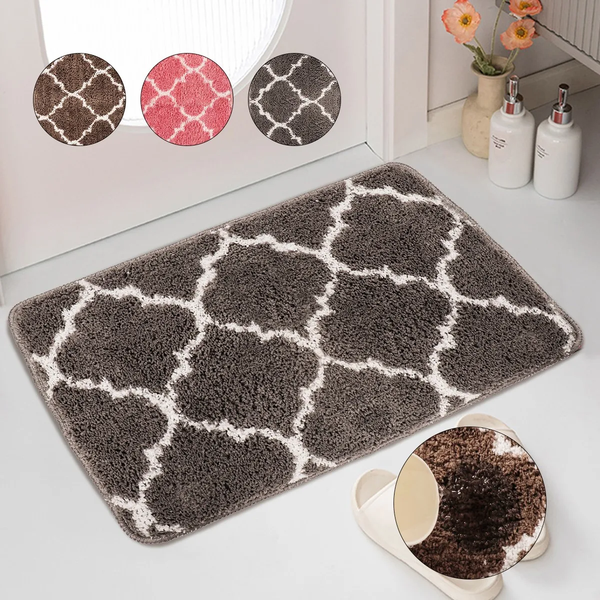 

1pc Microfiber Shaggy Floor Mat, Non-Slip Absorbent Bath Mat, Machine Washable Shower Carpet For Entryways,Shower,Hallways