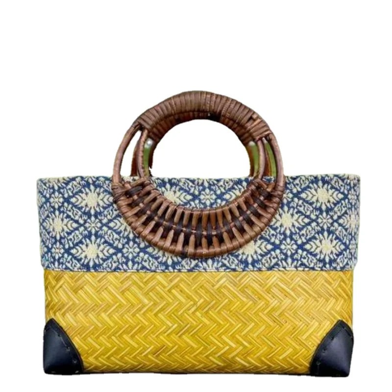 Thailand Imported Straw Bags Tea Ceremony Large Capacity Bamboo Storage Bags Holiday Handbag Retro Style Woven Bags for Women