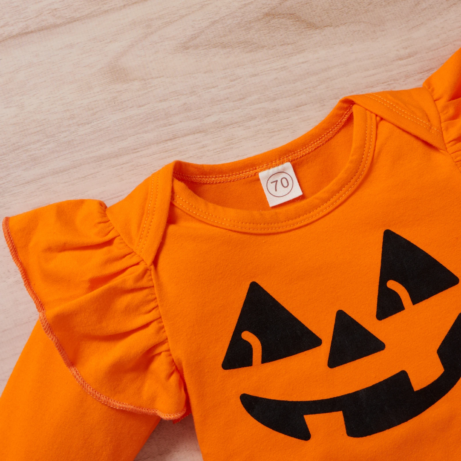 3PCS Autumn Girl Baby Aged 0-2 Years Old Orange Round Neck Smiley Face Print Long-Sleeved Top + Mesh Skirt Set