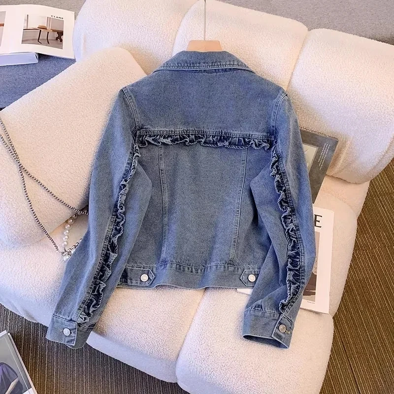 Small Fragrant style Denim Jacket For women Spring Autumn Loose Long sleeves Short Coat Design Single breasted Female Cowboy Top