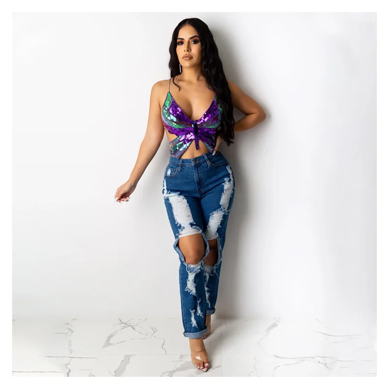 2025 nuevo Wi Crossbody Faion diseño nudo correa de lentejuelas Top de tubo para mujer tela de punto fina verano