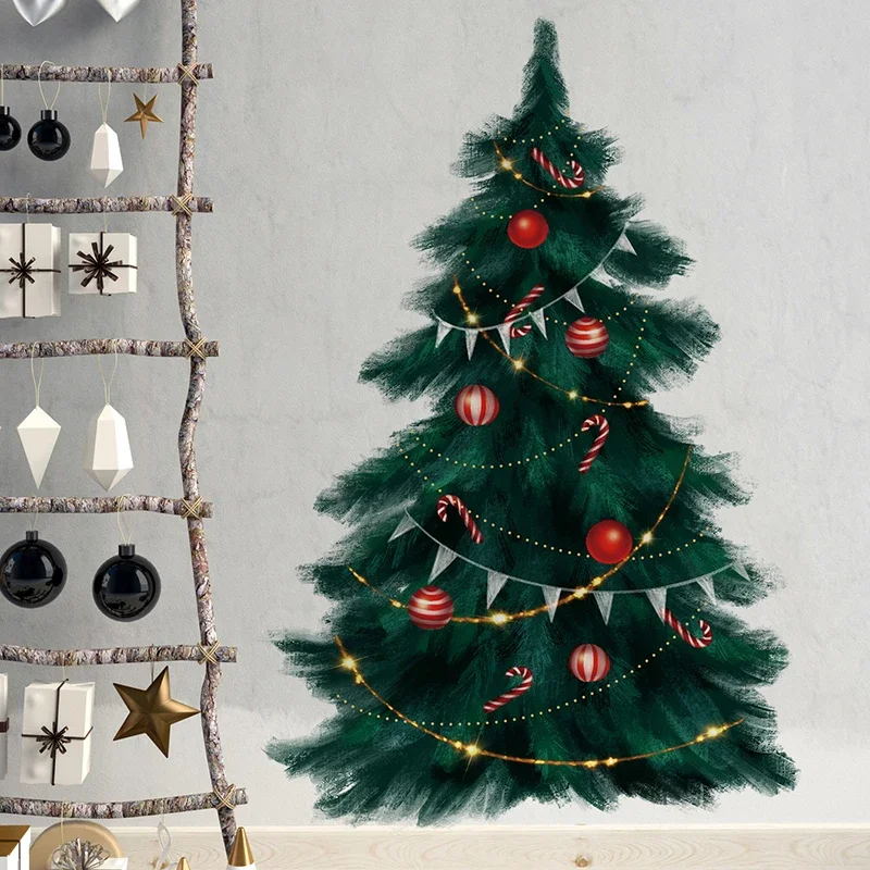 95cm Tall Large Deep Green Christmas Tree Merry Christmas Wall Stickers for Living Room Bedroom Kitchen Festival Decorative PVC