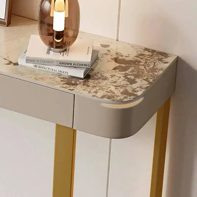 Mesas modernas, console simples, luxo leve, mesa de centro semicircular para sala de estar, mesa de centro estreita para entrada, móveis para sala.