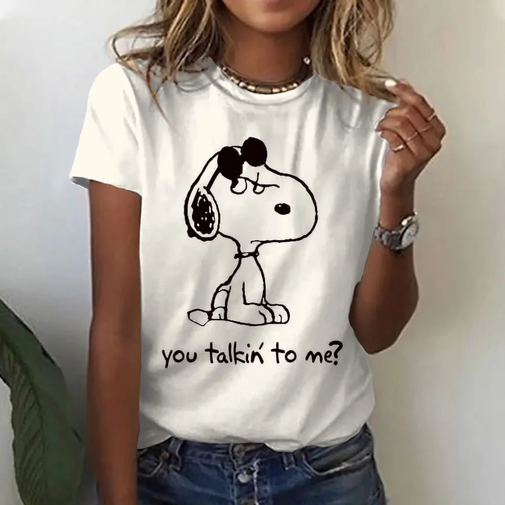 Desenhos animados com decote em O feminino top estampado, camiseta Snoopy, manga curta, mãe e filha, design verão, sexy, 2022